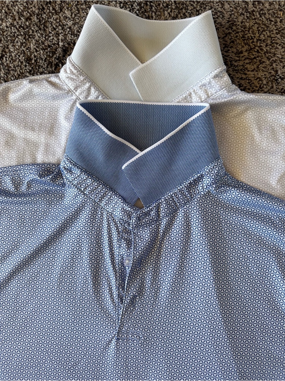 Hickey Freeman Blue Micro-Pattern Button-Down Shirt with White Trim